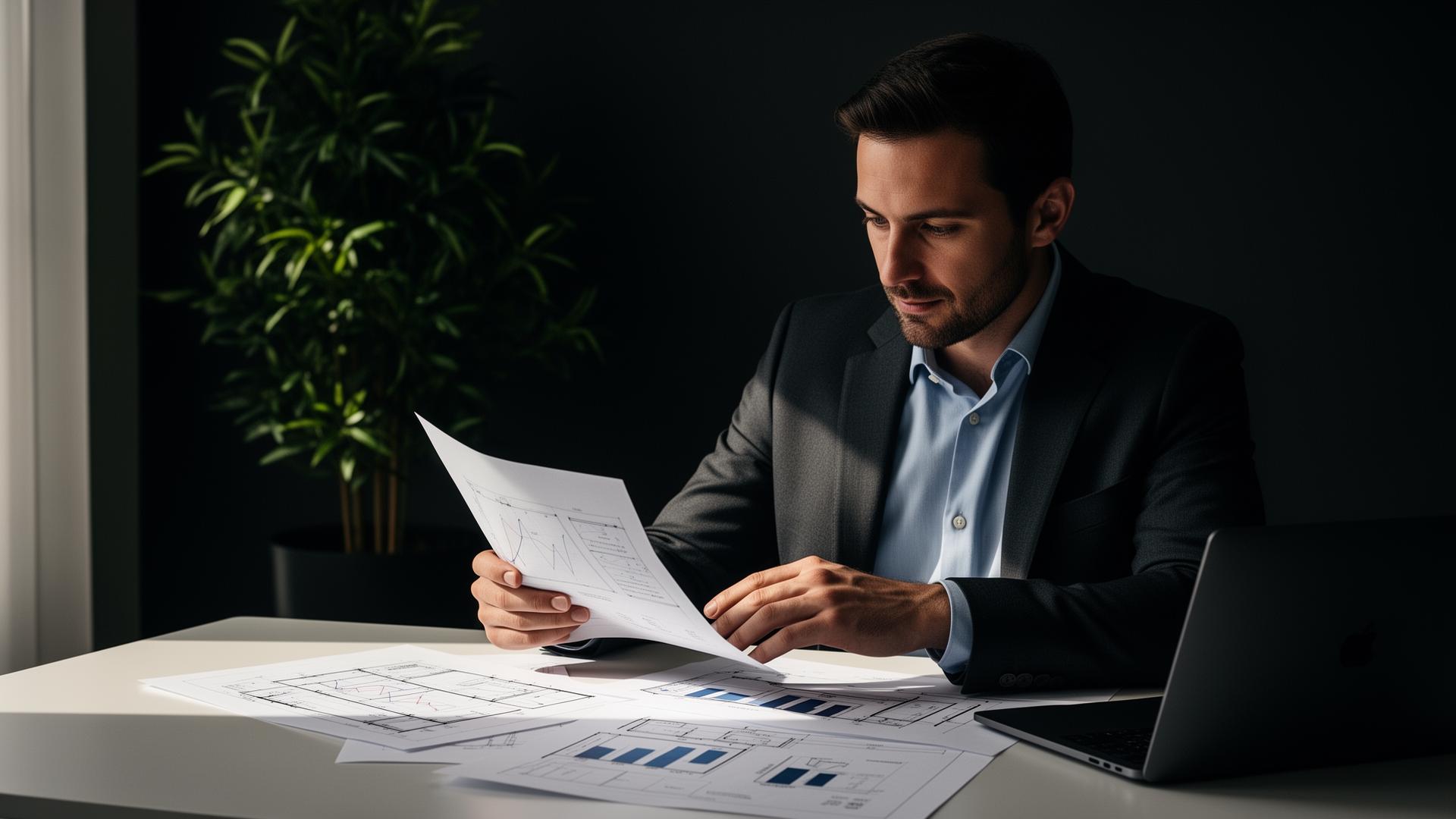 Entrepreneur reviewing strategic business documents